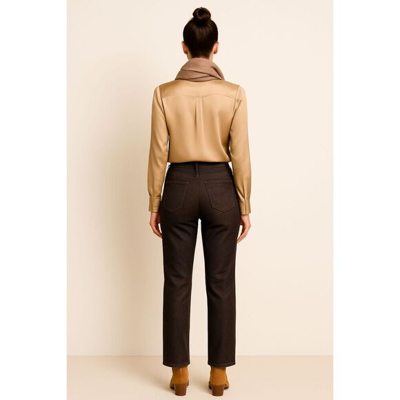 Max Studio | Brown & Navy Iridescent Straight Leg Denim Jeans Size 8 | EUC - Picture 2 of 14